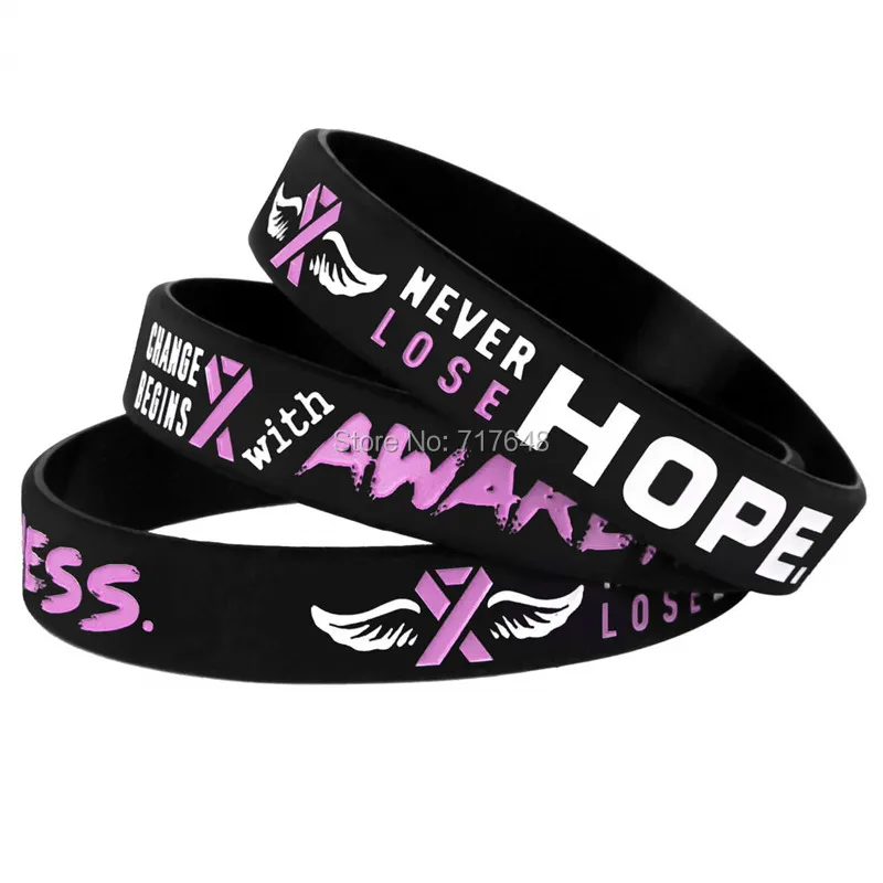 

100pcs Breast Cancer Awareness Pink Ribbon wristband silicone bracelets free shipping by epacket A