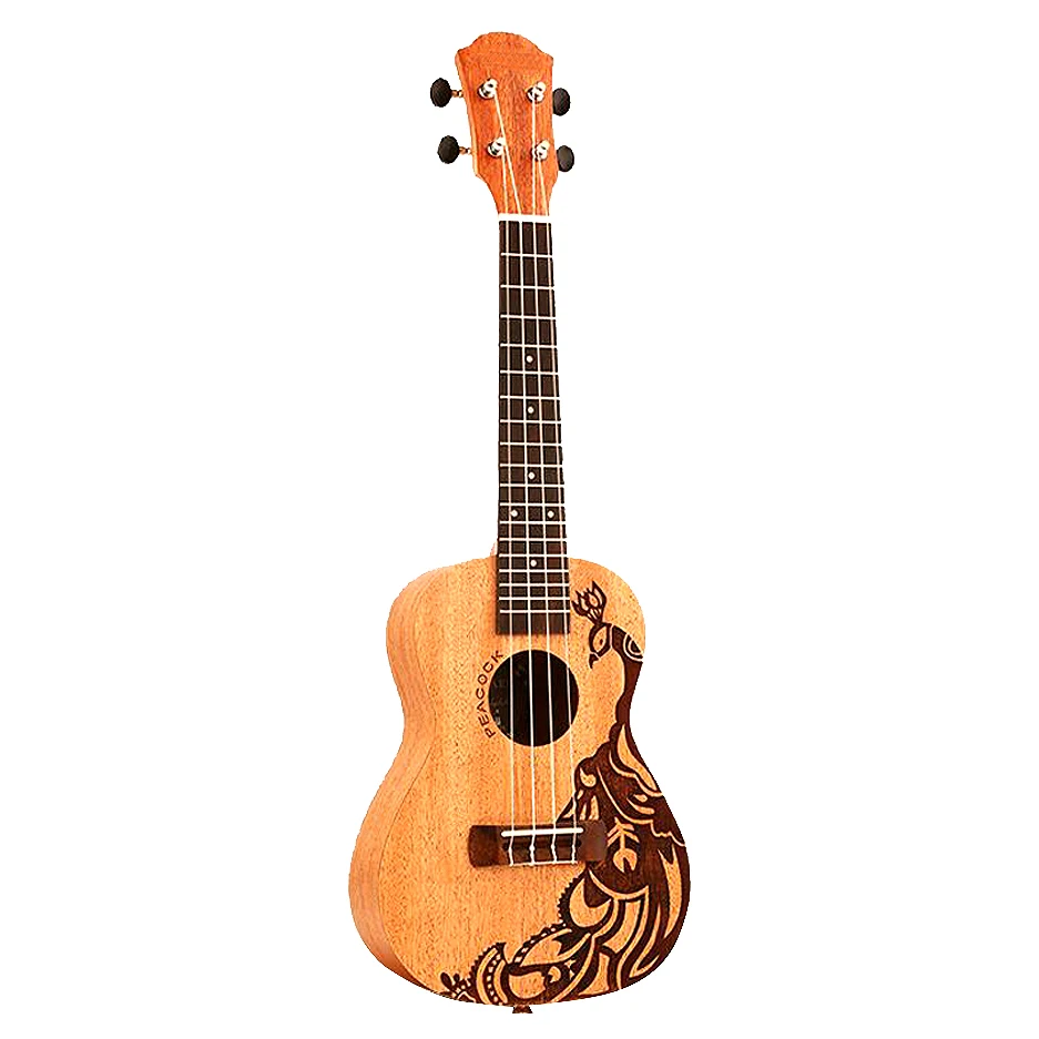 YAEL 23 Inch 4 Strings Sapele Ukulele Rosewood Fretboard Hawaiian Guitar Music Instrument Phoenix Bird Ukelele | Спорт и развлечения