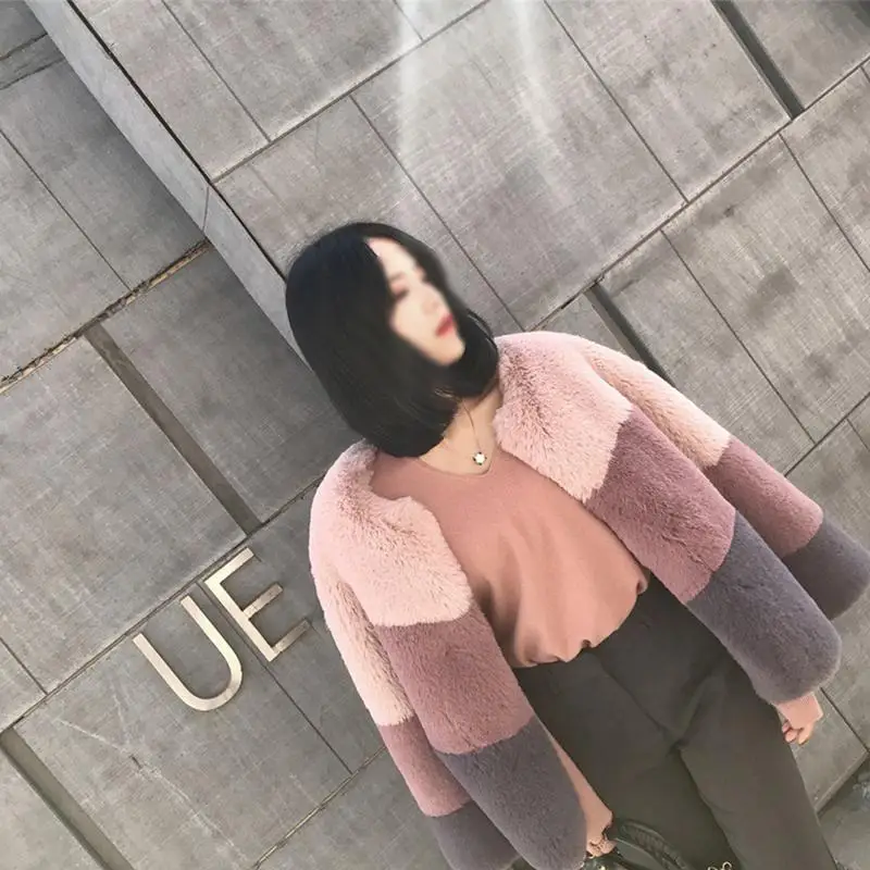 

Autumn Winter New Imitation Rabbit Warm Fur Coat Short Tide Color Matching Artificial Fur Coat Jacket