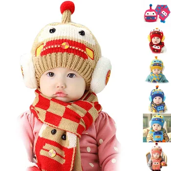 

Winter Warm Baby Boys Girls Hat Scarf Set Cute Knitted Cotton Cartoon Hats for Toddlers YJS Dropship