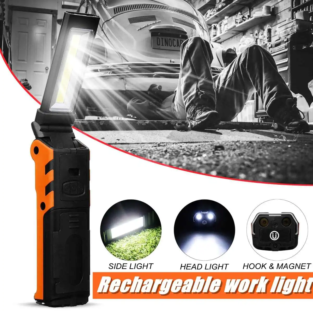 

Smuxi Rechargeable work light with 2000mAh-18650 battery can be powerbank with TPR+PC+Aluminum Alloy 2Pcs 3W LED + 1Pc COB