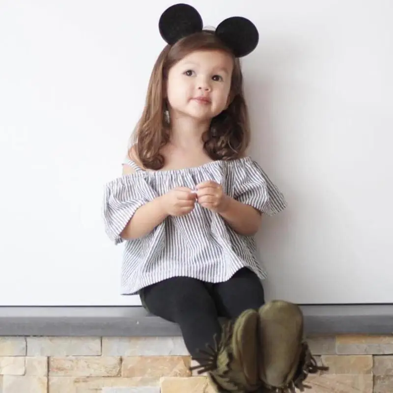 

2pcs/set Summer Girls Clothes Set Cotton Off Shoulder Stripe Tops Elastic Pants Outfits Suit Baby Girls Wears Sweet Cute