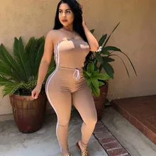 Fashion Side Striped Spliced Jumpsuits High Waist Jumpsuits Sexy Strapless Playsuits Elastic Waist Drawstring Bodycon Rompers Fashion Side Striped Spliced Jumpsuits High Waist Jumpsuits Sexy Strapless Playsuits Elastic Waist Drawstring Bodycon Rompers