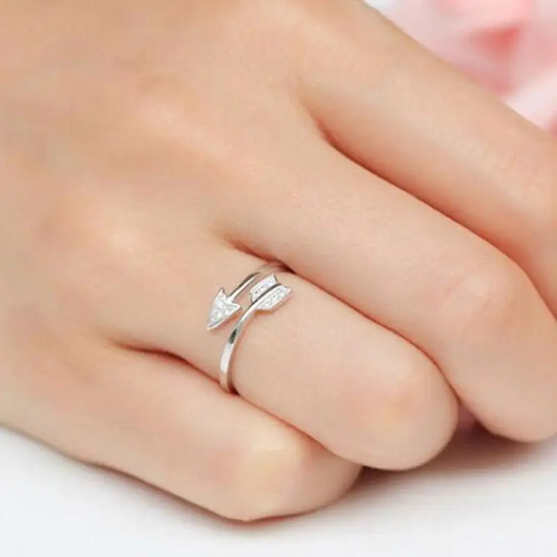 

New Arrival Fashion Silver Plated Arrow crystal rings for women Adjustable Engagement ring Jewelry Accessories