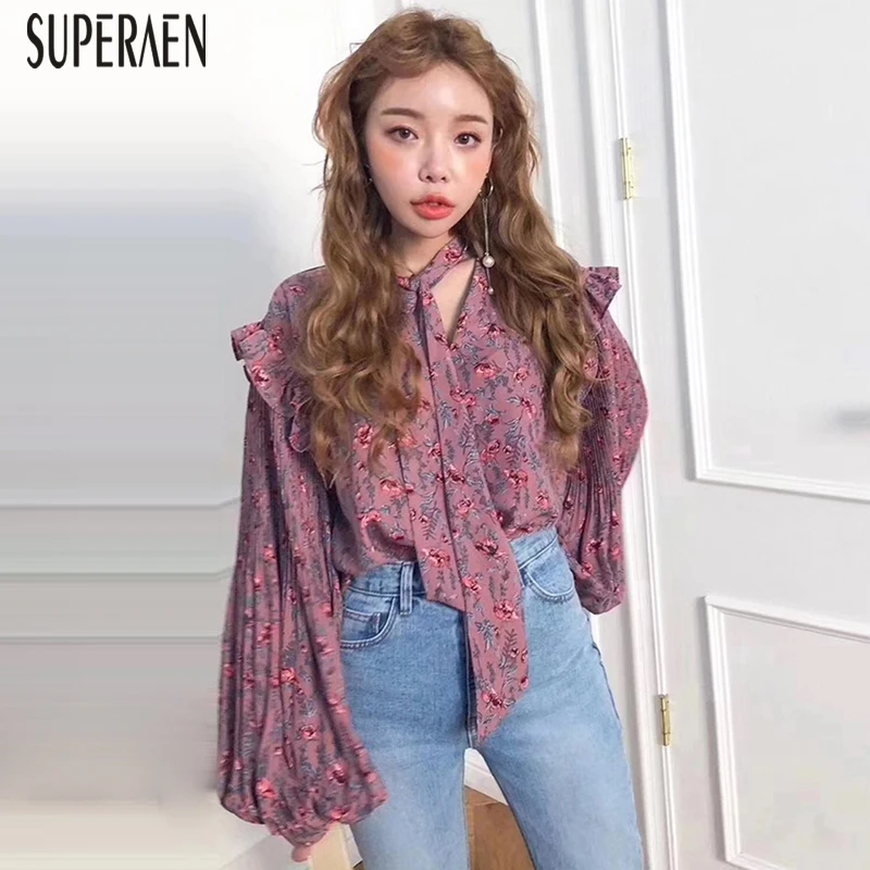 

SuperAen 2019 Spring New Women Shirt Cotton Wild Casual Fashion Blouses and Tops Female Print Korean Style Women Clothing