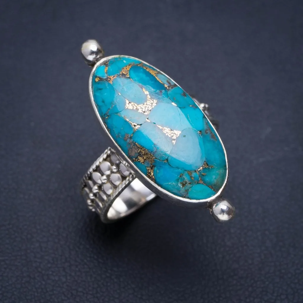 

Natural Turquoise Handmade Unique 925 Sterling Silver Ring 8.75 A1199
