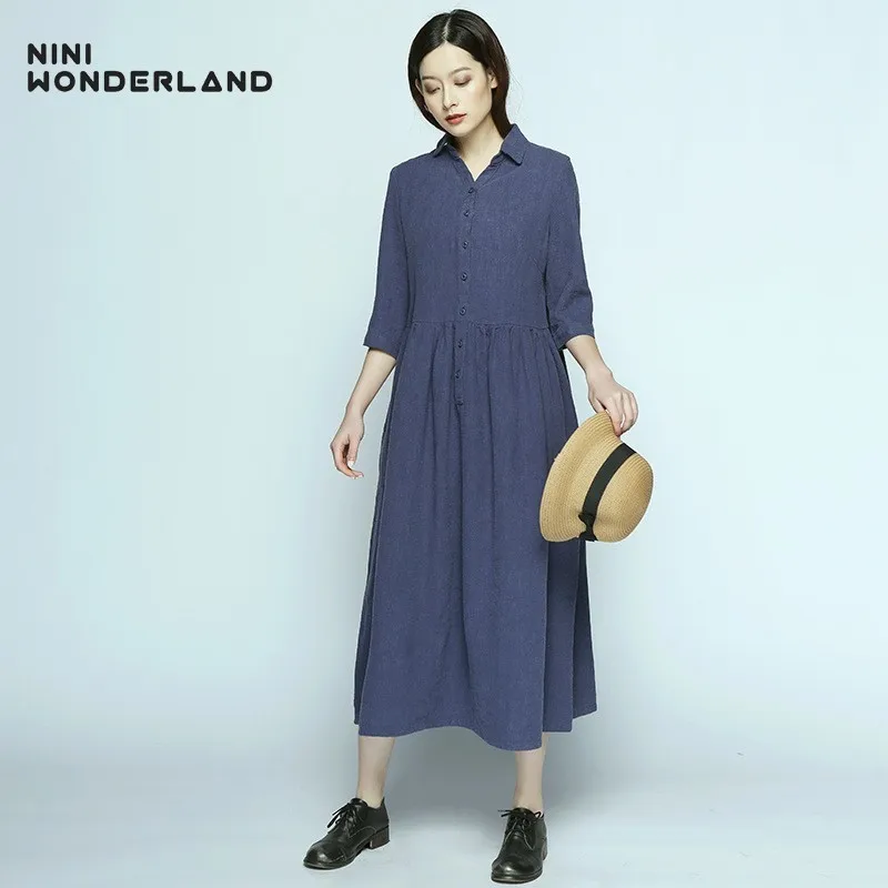 Женское однотонное платье NINI WONDERLAND винтажное с отложным воротником повседневные