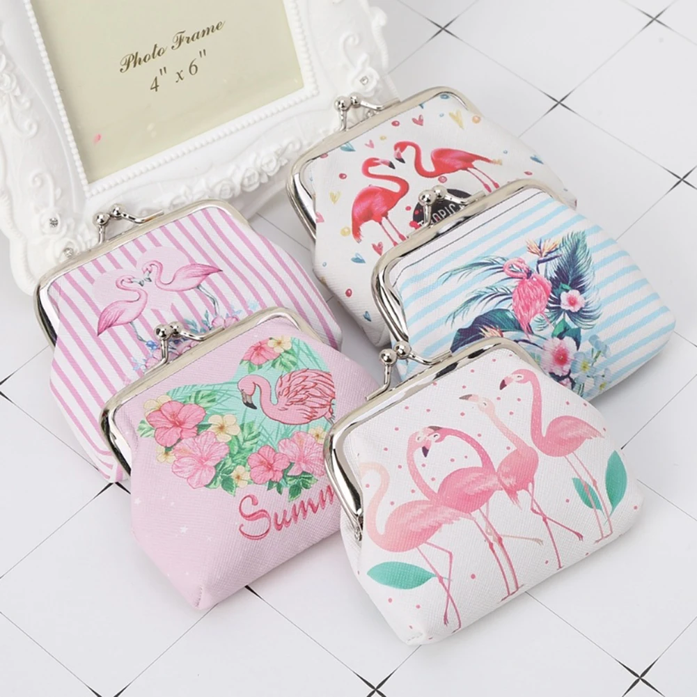 

Cute Cartoon Flamingo Leather Coin Purse Bag Earphone Key Case Mini Wallet Purses for Women Coins