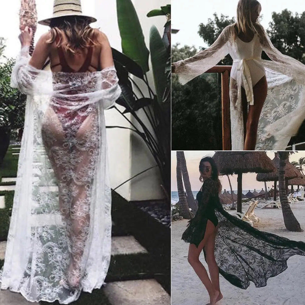 

2019 Women Summer Long Sleeve Chiffon Beach Cardigan Cover Up Wrap Beachwear Long Blouses
