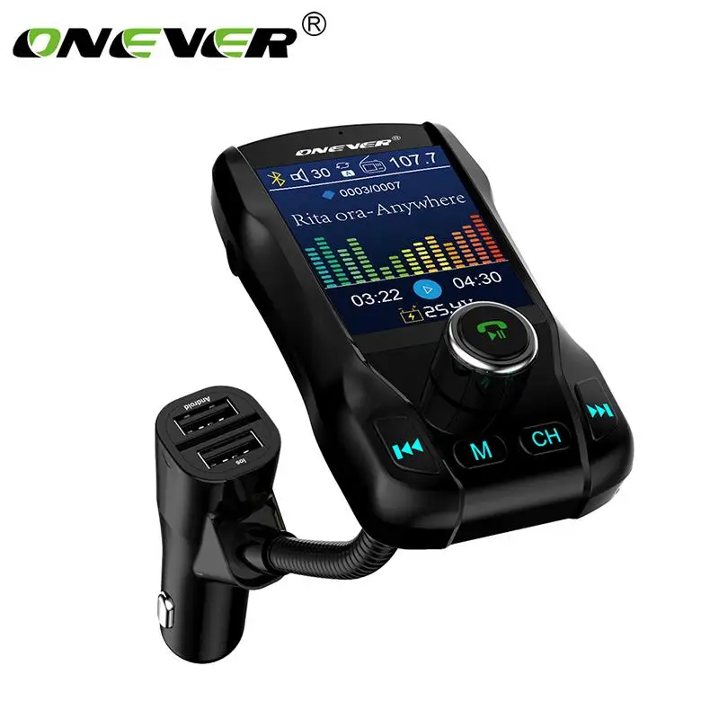 

Onever Color Screen FM Transmitter Wireless Bluetooth Handsfree Car Kit 360 rotatable Car MP3 Audio with 5V 3.1A Dual USB Charge