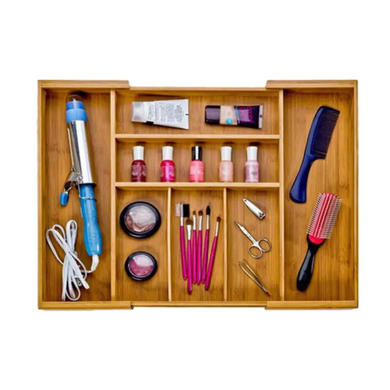 

Bamboo Storage Box Cutlery Tray Multi-Functional Retractable Bamboo Drawer Organizer Multi-purpose Home Storage #SW