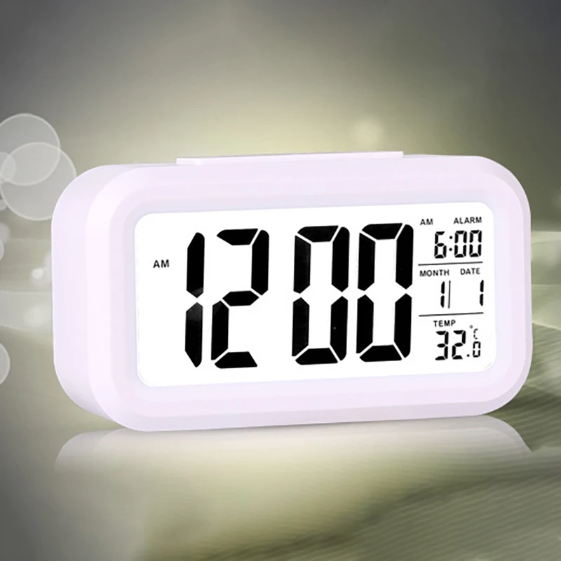 Battery Digital Alarm Clock Large LCD Display Light Sensor Nightlight Multifunction Kids Office Table With Temperature | Дом и сад