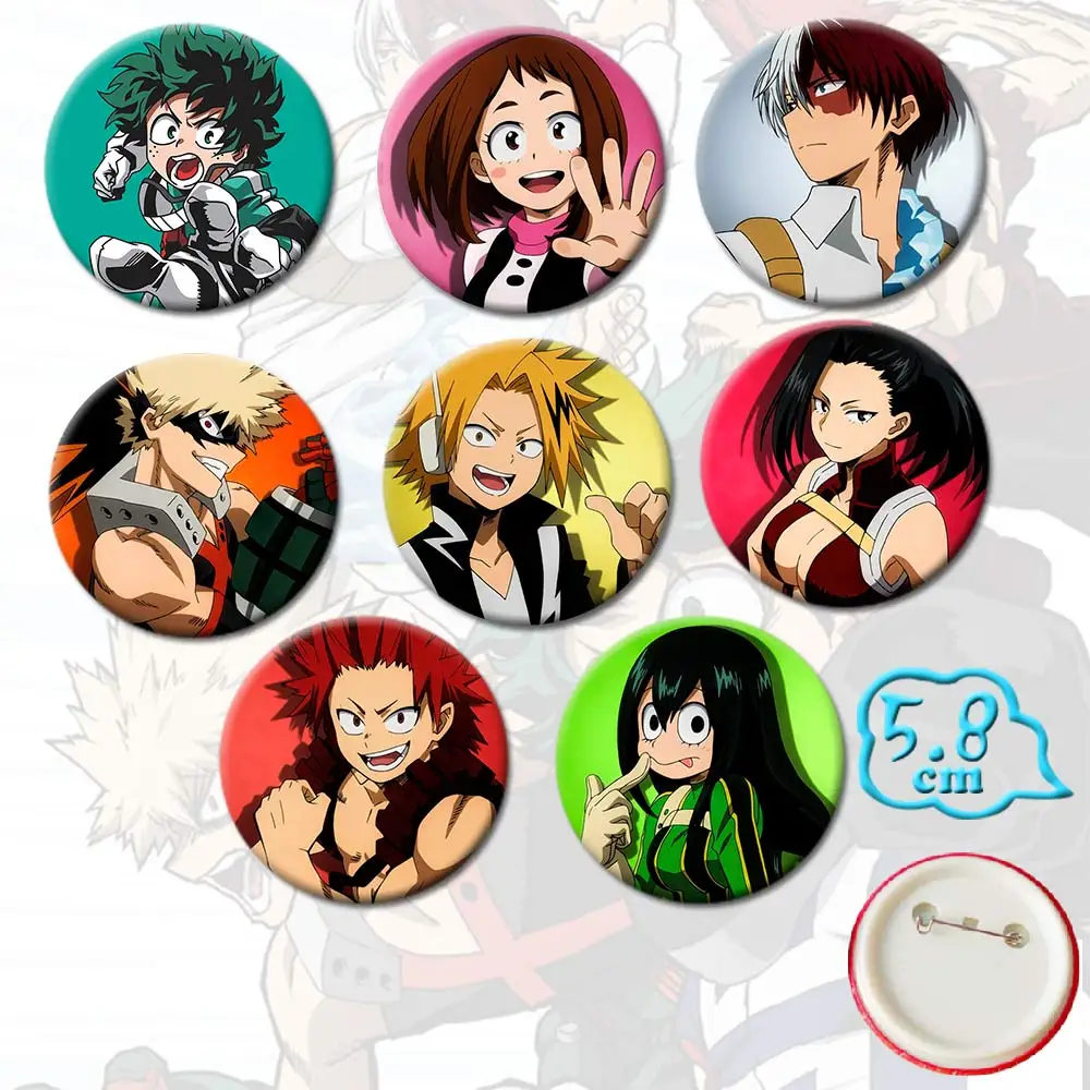 

8pcs/set My Hero Academia PVC Badges Pin Anime Izuku Midoriya Katsuki Bakugou Shoto Todoroki Brooch Chest Button Collection Gift