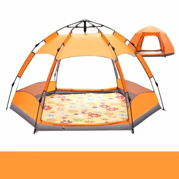 

Fully Automatic Outdoors Picnic Travel 3-5 People Double-deck Camp Camping Tent Hexagonal Fiberglass Rod Rain-proof Windbreak