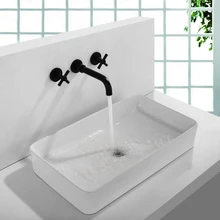 SKOWLL Bath Wall Sink Basin Mixer Tap Set Bathroom Spout Faucet With Double Handle high quality round 3 hole wall sink basin mixer tap wels bathroom spout faucet with double lever