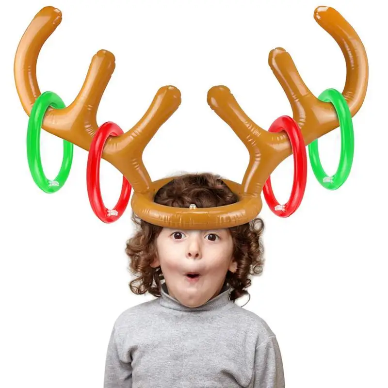 

10pcs/lot Christmas Party Toss Game Inflatable Reindeer Antler Hat with Rings