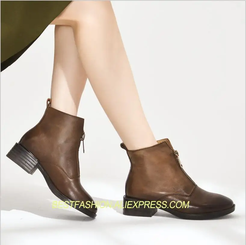 

autumn and winter new handmade Ankle leather retro women's boots platform fashion casual ladies Martin boots