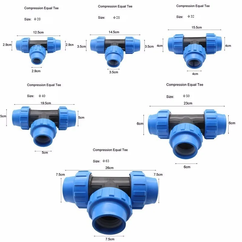 1 шт. HDPE сжатия равный тройник пластиковая подача воды для полива PP фитинг Топ поставщик PN16 жидкости быстрый трубы