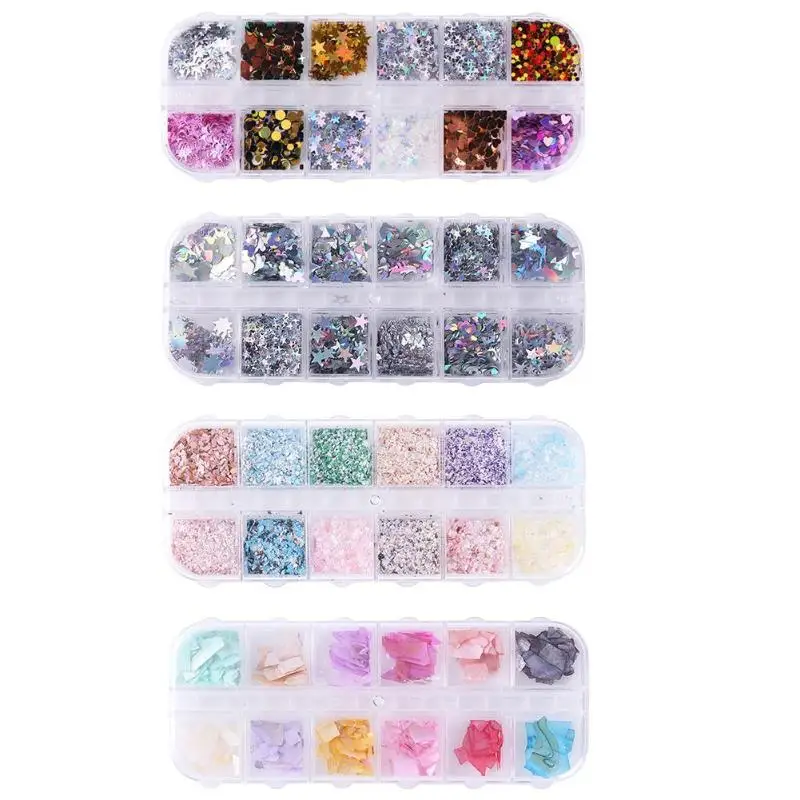 

12 Grids Nail Glitter Sequins Round Love Flakes Laser Powder Nail Art Manicure Decorations
