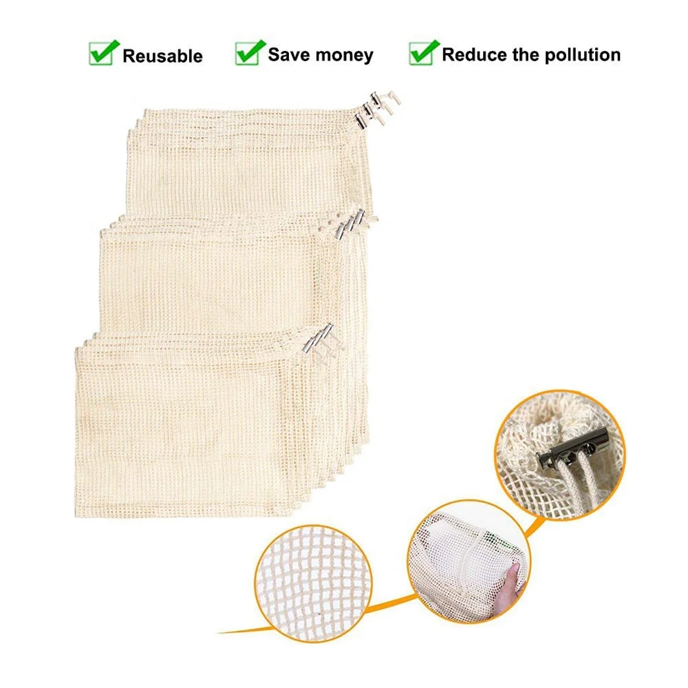  New-Reusable Produce Bags Natural Cotton Material Is Biodegradable Machine Washable & Dryer Friendl