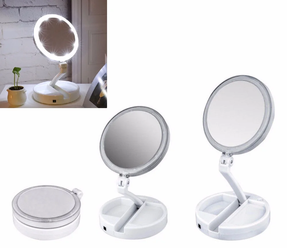 10x Magnifying LED Lighting Makeup Mirror Portable Folding Rotating 270