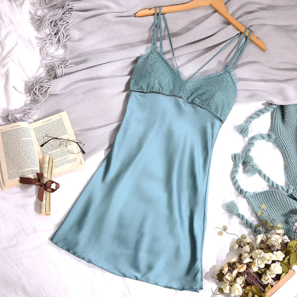 

Nuisette Sexy Fashion Women Pink Solid Lace Hollow Out Sling Cross Deep V Backless Gecelik Mujer Dress Modis Sexy Lingerie 2019