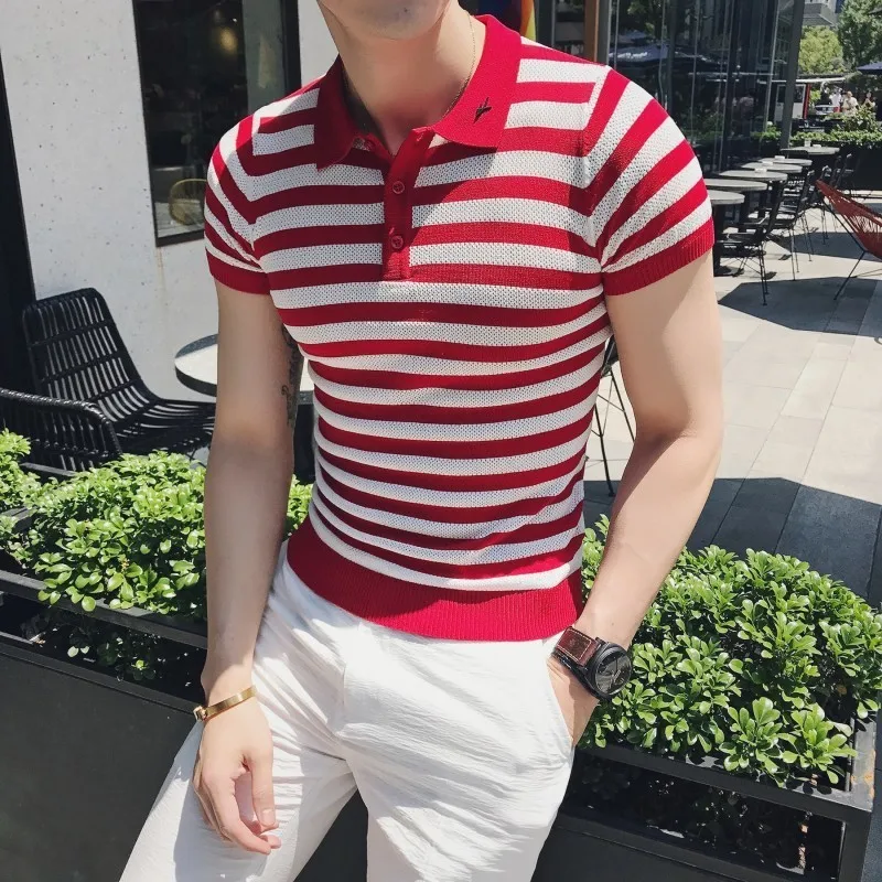 

2019 Summer New Fashion Stripe Polo Shirt Men High Quality Slim Fit Polo Shirt Men Short Sleeve Casual Polo Homme Streetwear