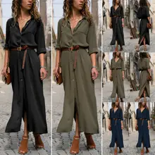 Новое Женское Платье-рубашка с пятью рукавами и высокой талией и ремешком на лодыжке