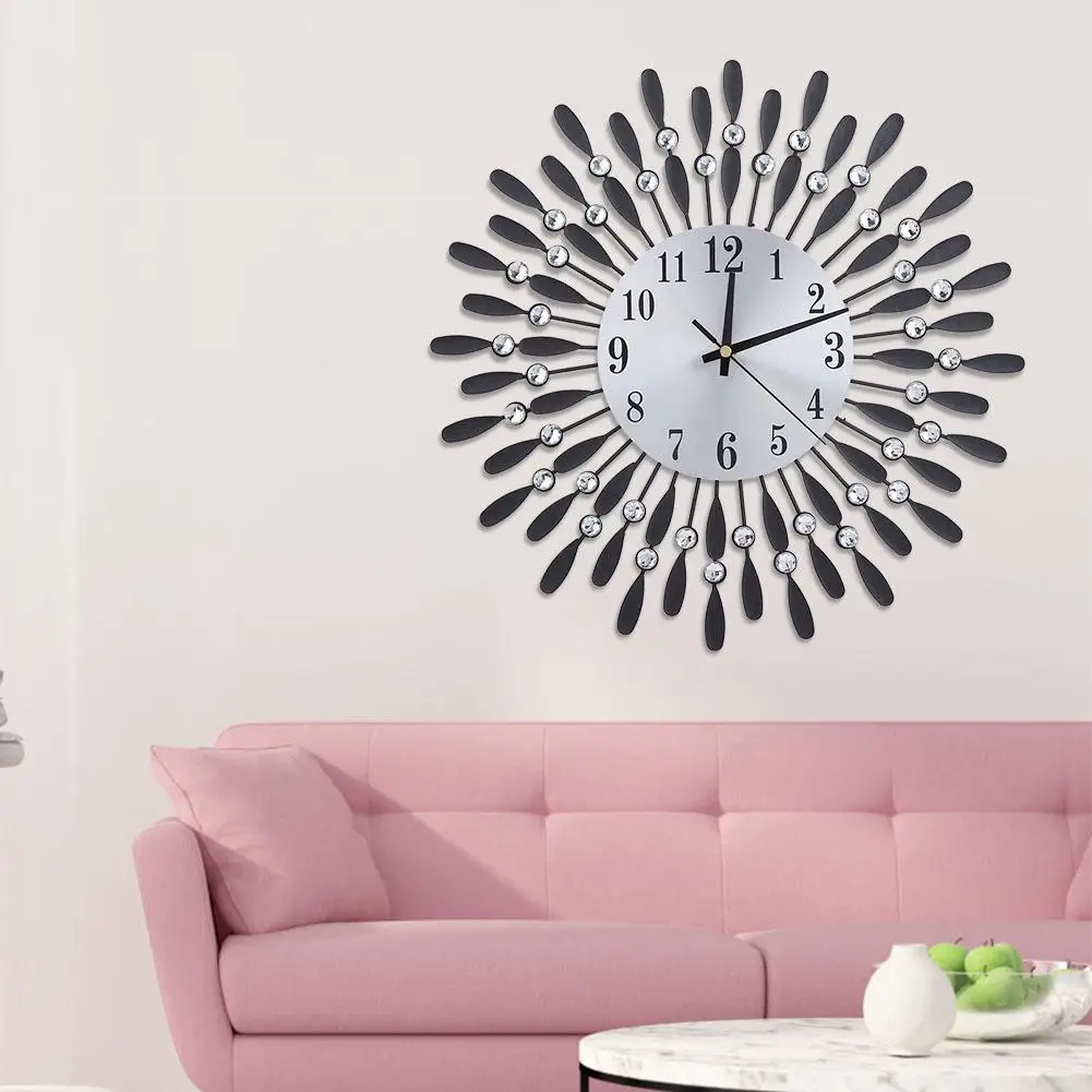 Роскошный дизайн большие металлические художественные настенные часы Стразы настенные часы для дома украшения гостиной