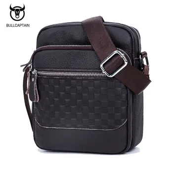 

BULLCAPTAIN 2018 Fashion Genuine Leather Men's Crossbody Bags Ben Vintage Plaid Brand Shoulder Bag Male Bag Messenger Bags BU45