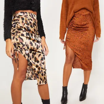 

Women Bandage Sexy Skirt Party Wear Leopard Print High Waist Aysmmetric Midi Skirt Summer Fashion Women Girl Skirts