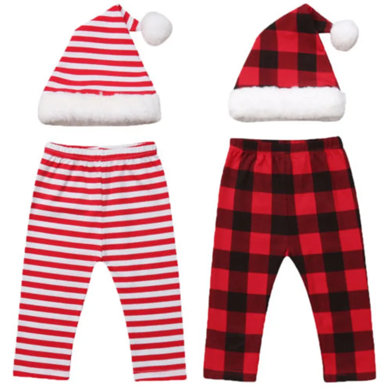 

New Year's Red Plaid/Streiped Pants For Boys Girls Xmas Newborn Baby Girls Boys Santa Hat+Pants 2Pcs Outfits Photo Props 2019