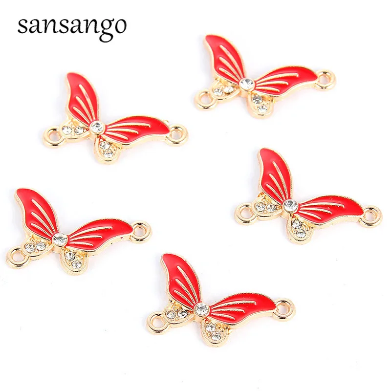 Butterfly Pendant Necklace Jewelry 20 Pcs Bracelet Charms Red Alloy 2.4 ×1.4 cm