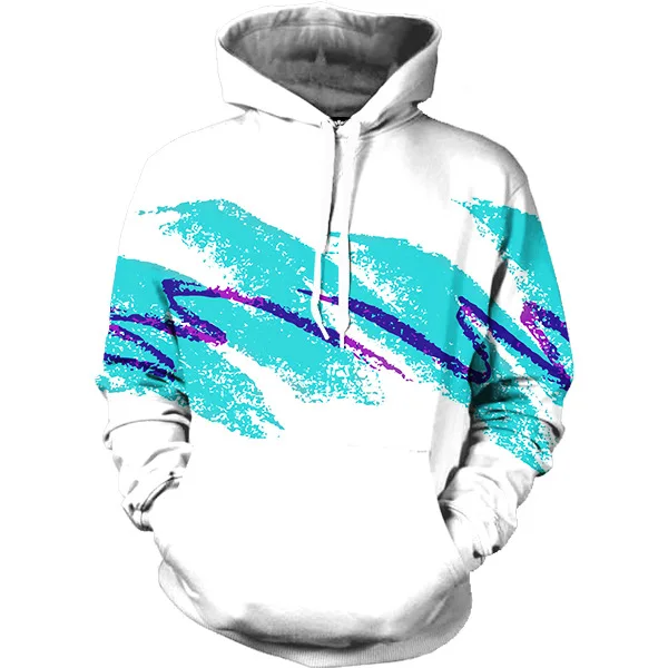 Blue Watercolor Print Hoodies Men Hoodie with Hat Round Neck Loose Sweatshirt Pullover Sudaderas Para Hombre Streetwear