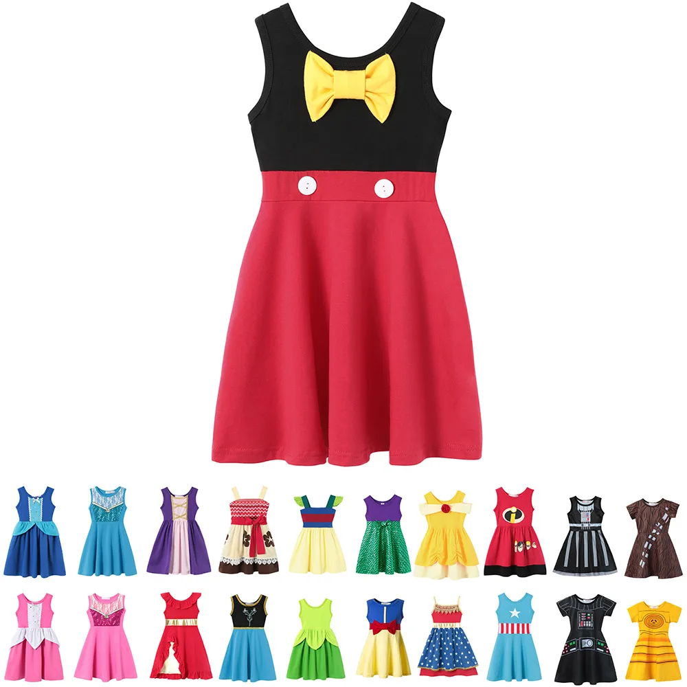 

Baby Girls Summer Casual Clothing Minnie Mulan Wonder Woman Snow White Rapunzel Tinker Bell Jasmine Elena Princess Party Dresses