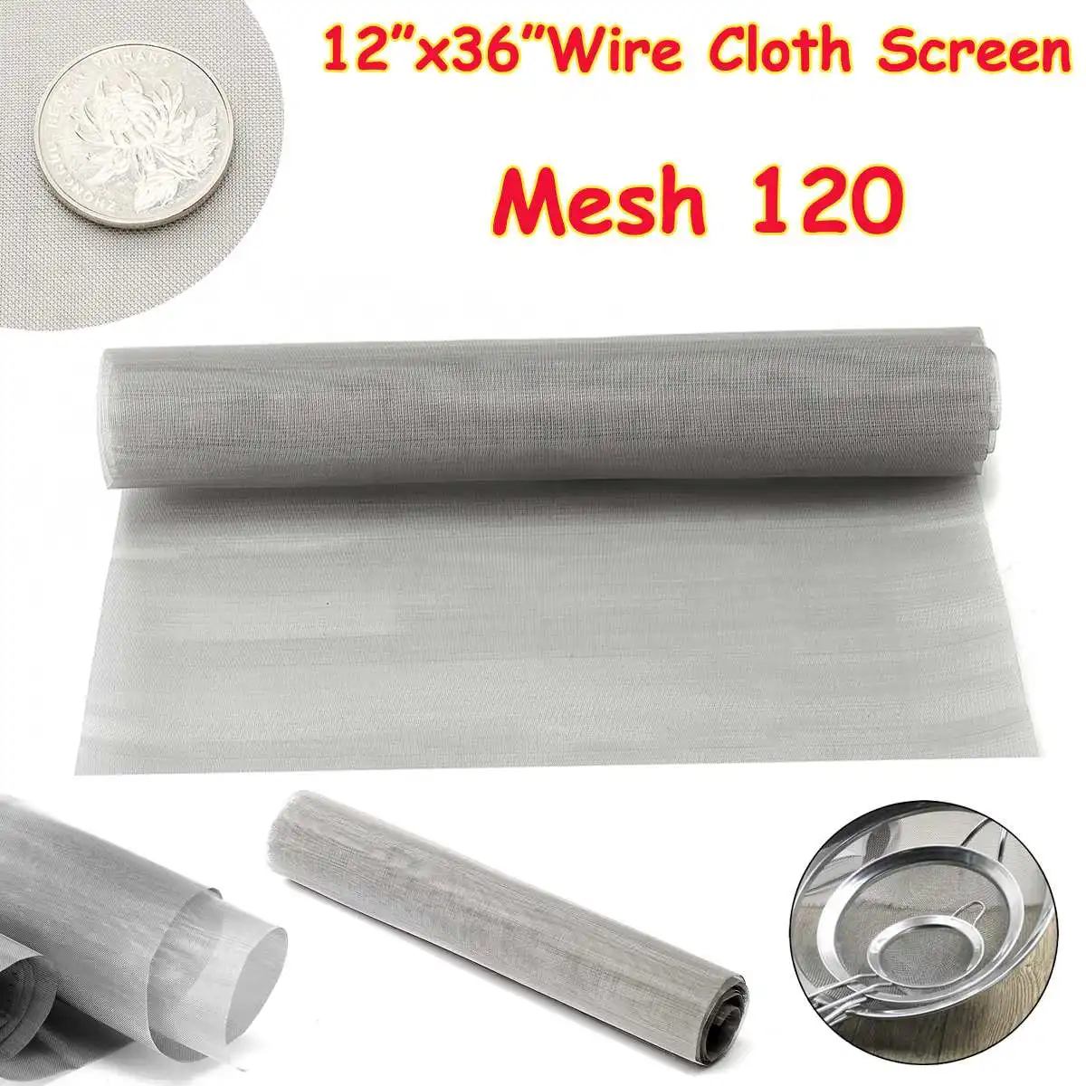 

Non-toxic 120 Mesh Filtration 304 Stainless Steel Silver Woven Wire Cloth Screen 12'' x 36'' For Industrial Tools