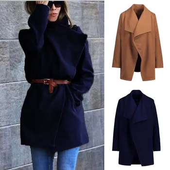

2018 Winter Autumn Women Wool Blends Coat Long Sleeve Overcoat Outwear Loose Thick Warm Blend Coat