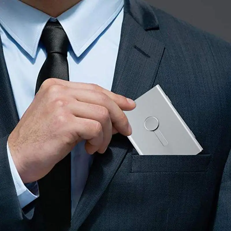 

Business Card Holder Hand Push Card Case Bank Membership Card Package Metal Ultra Thin Business Card Packaging Box Organizer