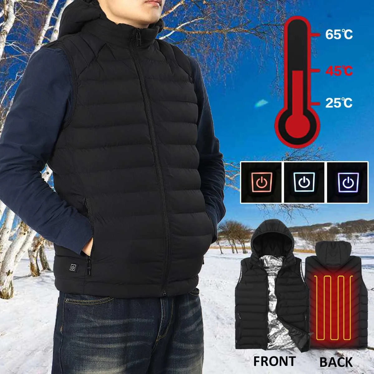 L-4XL Men Women Winter Heated USB Hooded Work Jacket Waistcoat Windproof Adjustable Temperature Control Safety Clothes L-4XL