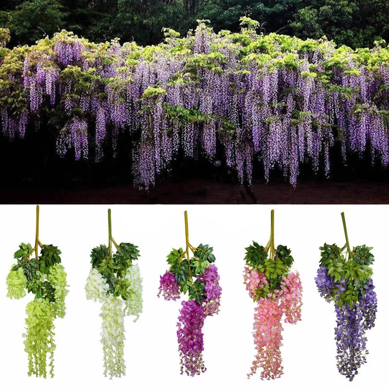 Artificial Fake Flower Wisteria Hanging Plant Rattan Wedding Party Home
