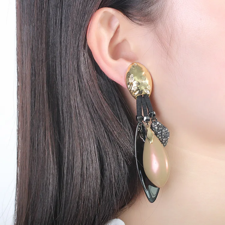 

Free shipping Fashion copper gem stone earrings female