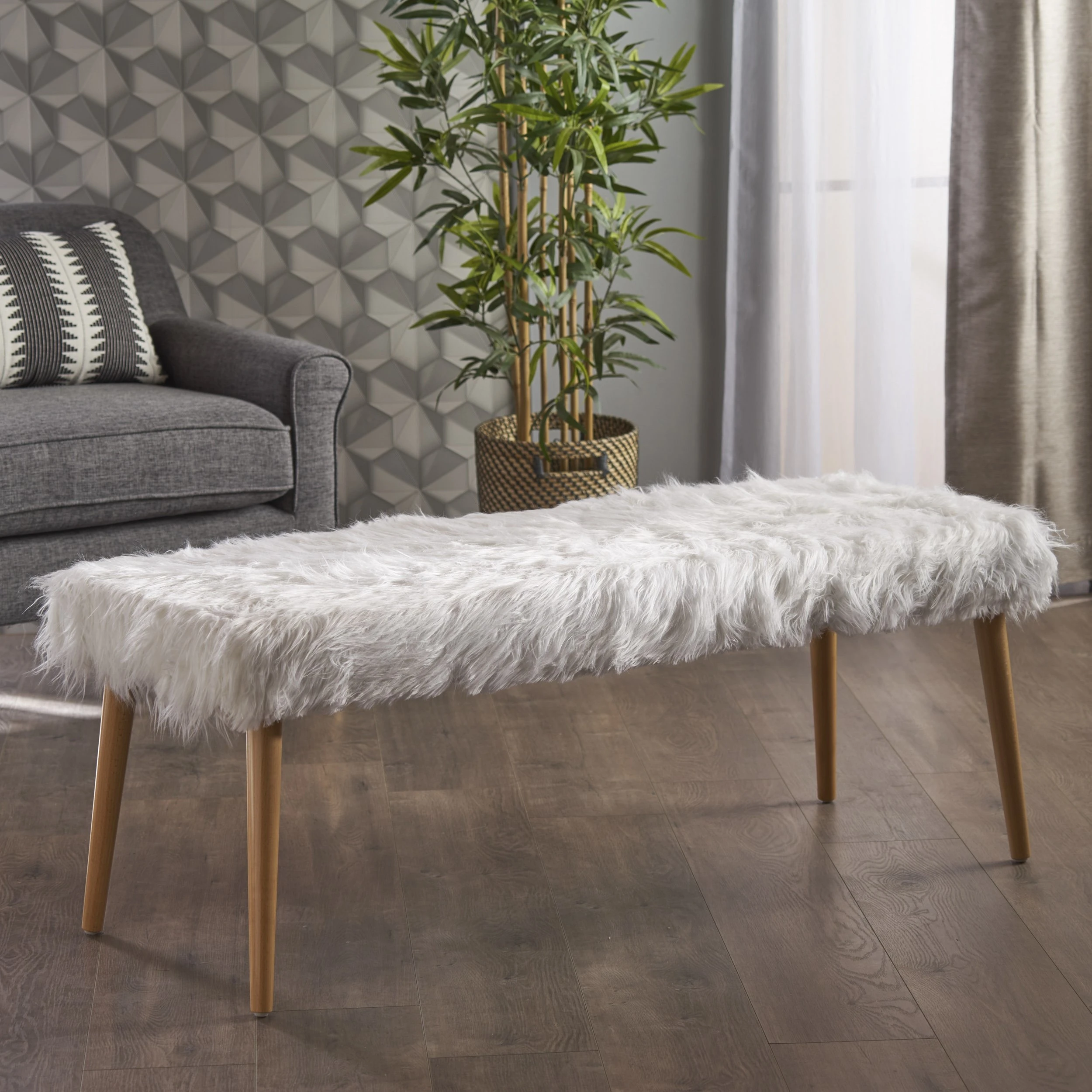 Majestic Mid Century Long Hair Faux Fur Ottomanin Stools & Ottomans