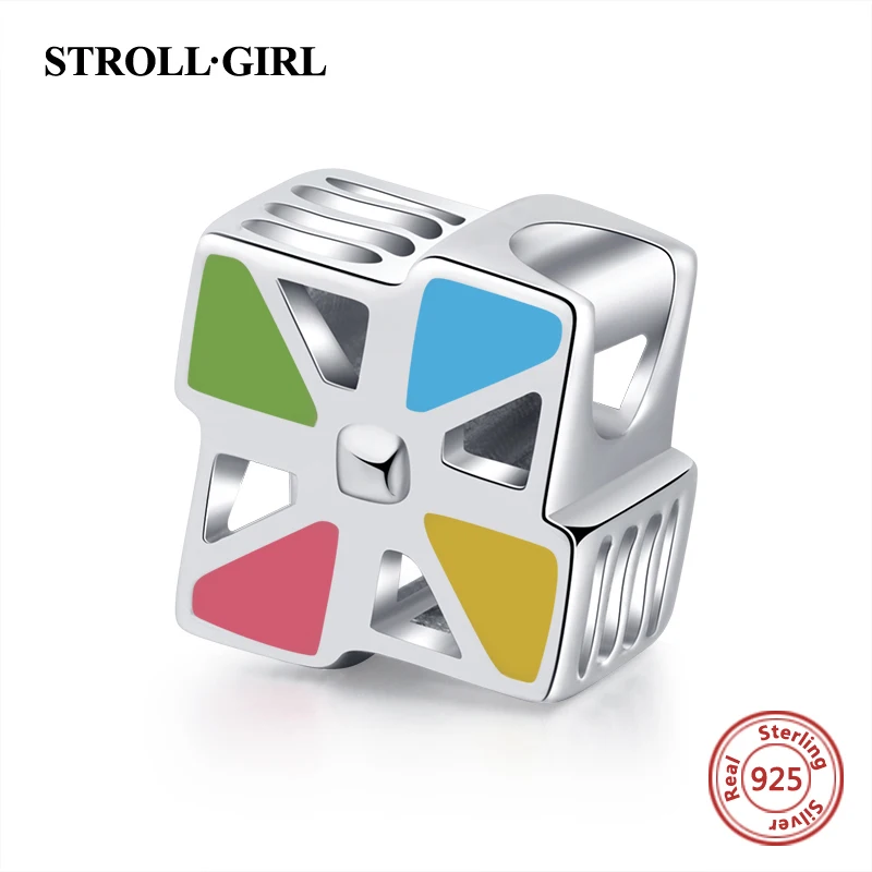 

2018 Sterling Silver 925 windmill Beads charms with colorful enamel fit original European Bracelets diy Jewelry making for women