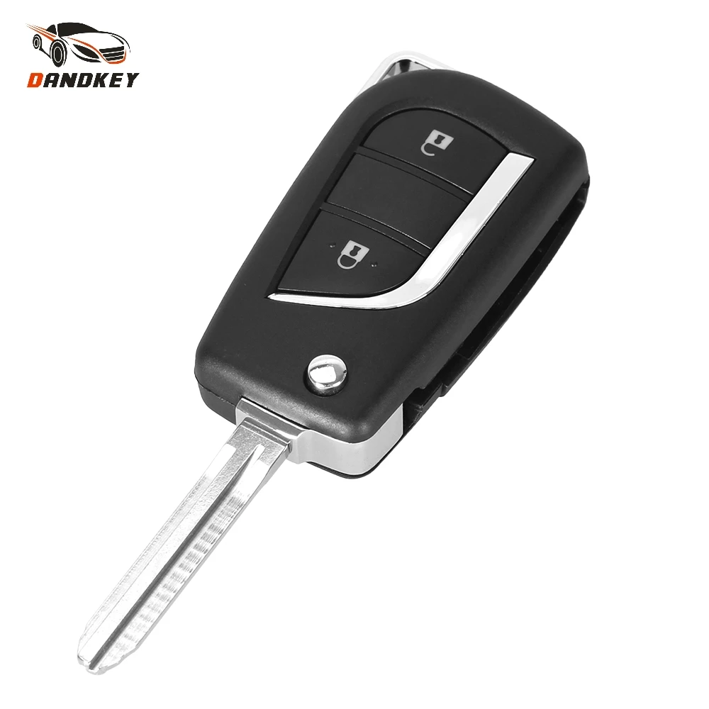 Dandkey Folding Flip Remote Key Shell Case Fob 2 Button For Toyota