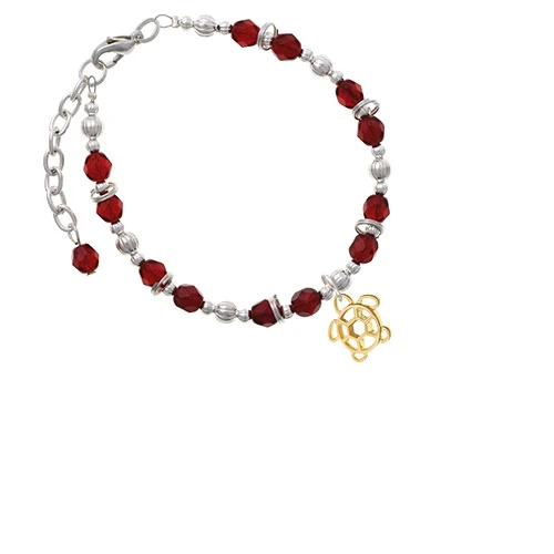 Goldtone Cutout Sea Turtle Maroon Beaded Bracelet |