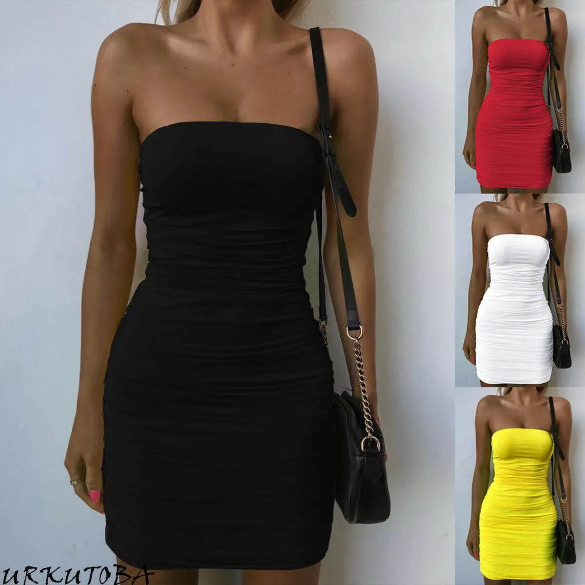 

2019 Newest Hot Sexy Strapless Dress Women Stretchy Package Hip Bodycon Mini Dress Vestido Off Shoulder Short Club Party Dress