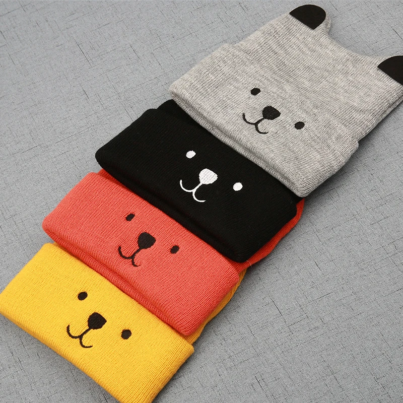 

1PC Girl Cute Ears Cartoon Elastic Kids Children Graceful Wool Knit Boy Baby Hat Winter Soft Bear Adjustable Comfortable Warm