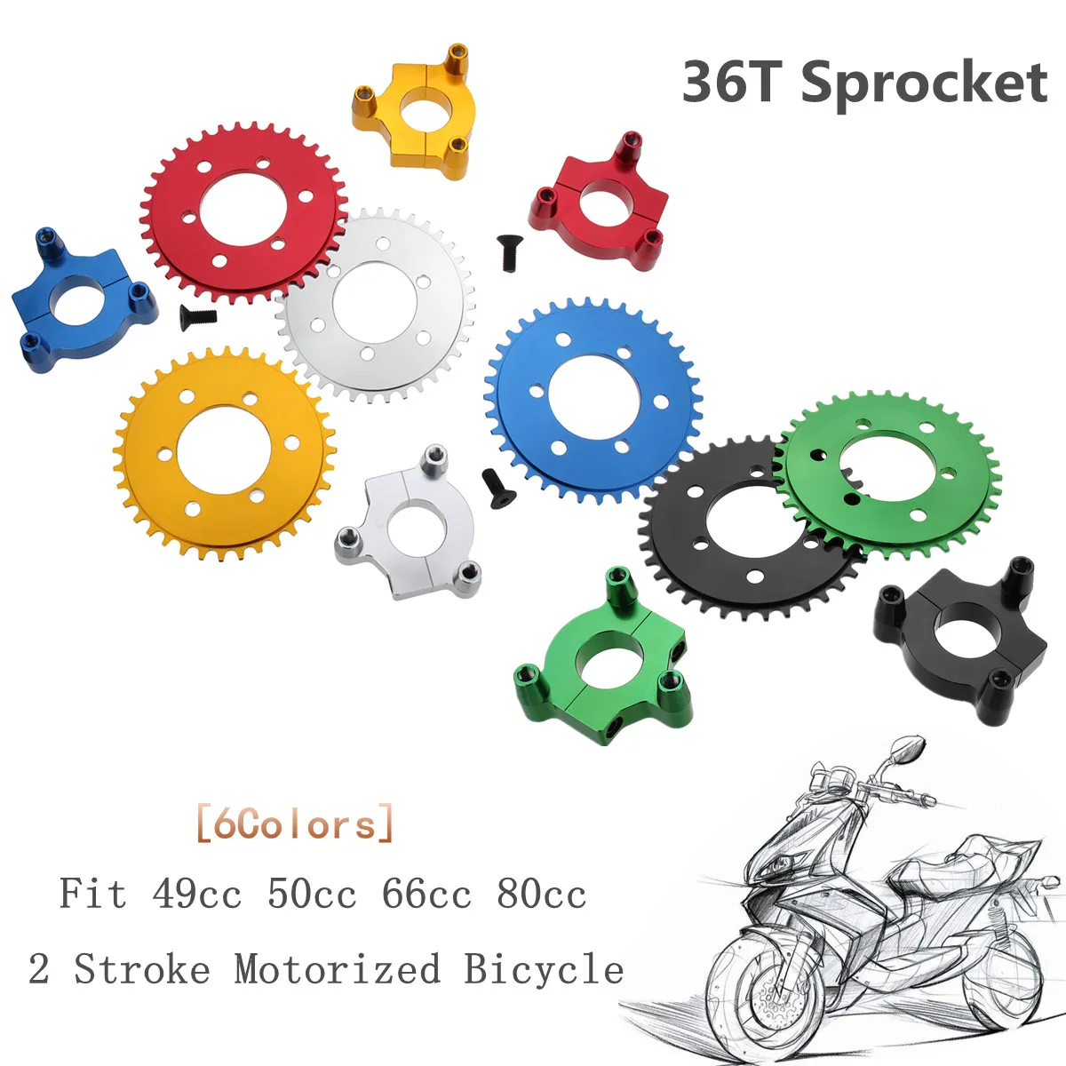 

152mm CNC Motorcycle 36T Sprocket With Adapter For 49cc 50cc 66cc 80cc 2 Stroke Motorized Bicycle