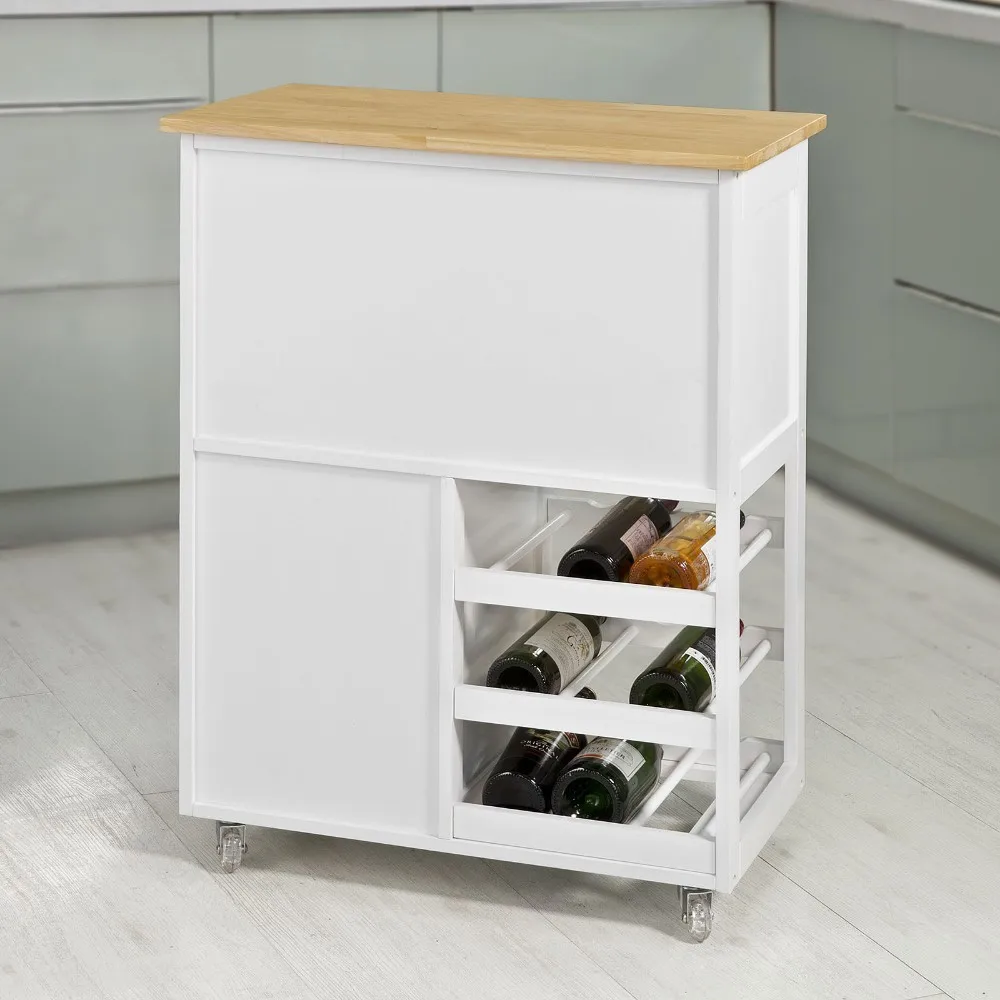  SoBuy FKW45-WN Kitchen Storage Serving Trolley Cart with Rubber Wood Worktop Storage Cabinet - 32955874889