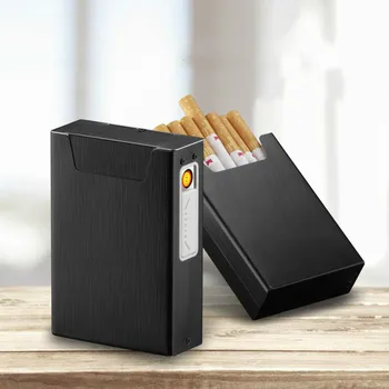 

Brand New Ciagrette Holder Box with Removable USB Electronic Lighter Flameless Windproof Tobacco Cigarette Case Lighter